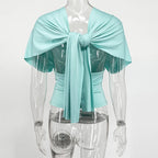 Women Halter Neck Backless Elastic V Neck Crop Top