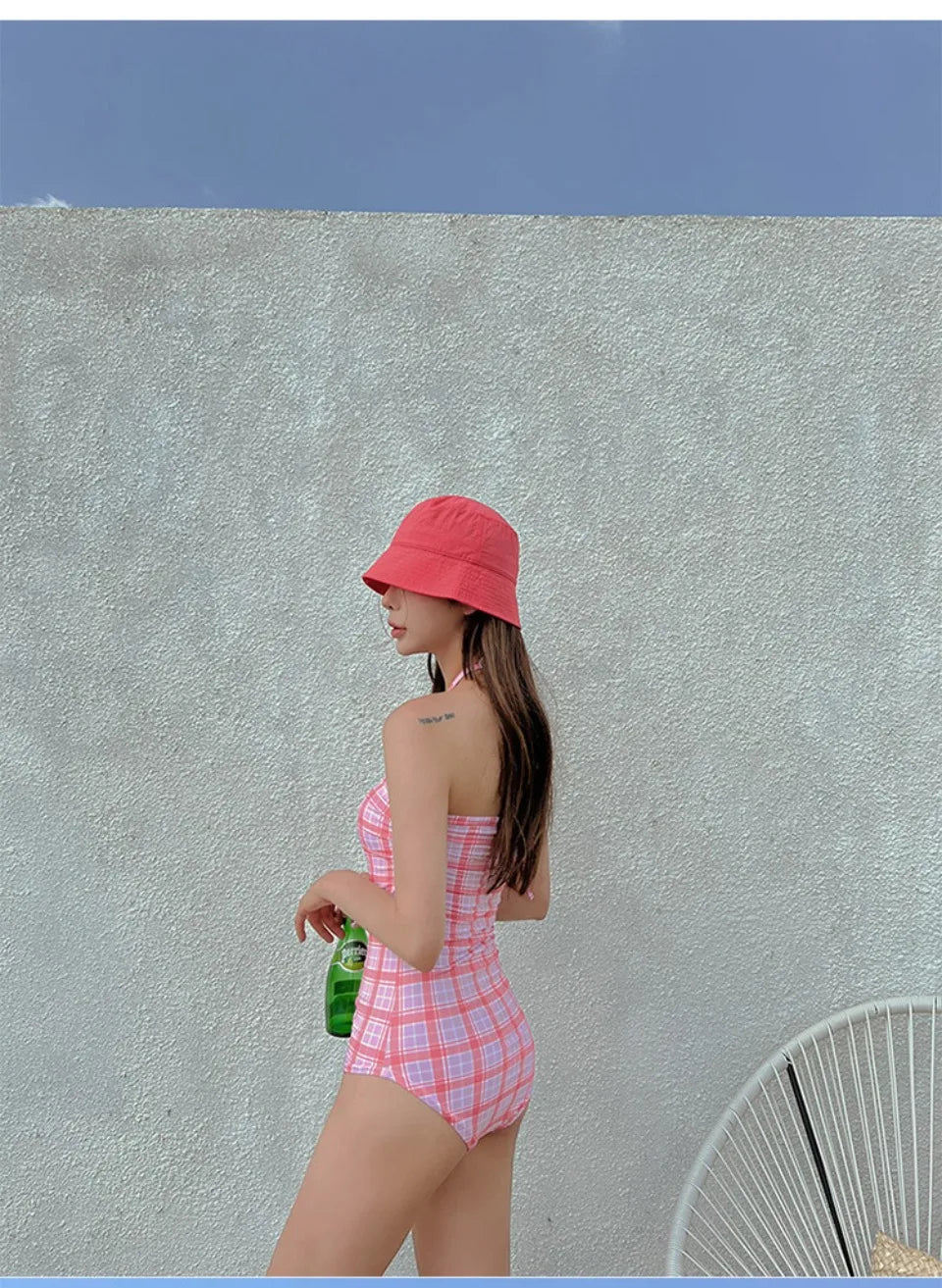 Plaid Push Up Backless One Piece Swimsuit