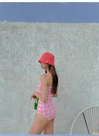 Plaid Push Up Backless One Piece Swimsuit