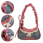 Lace Ribbon Tote With Stretchable Shoulder Strap Handbag