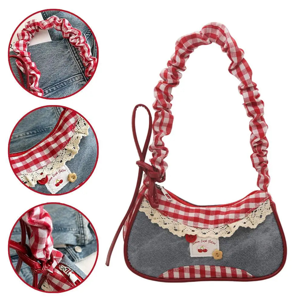 Lace Ribbon Tote With Stretchable Shoulder Strap Handbag