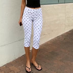 Side Slit Capri Leggings Slim Fit Three Quarter Length Trousers