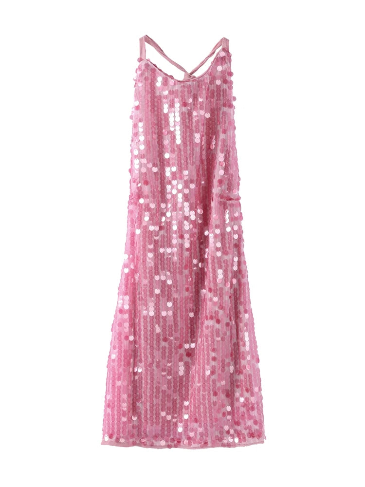 Glam Sequin Halter Mini Dress Backless Party Gown
