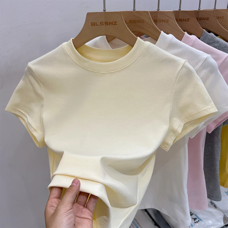 Boutique Solid Color O Neck Short Sleeve Tee