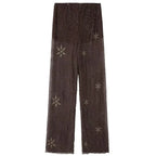 Beaded High Waist Pants With Sequin Embellishment