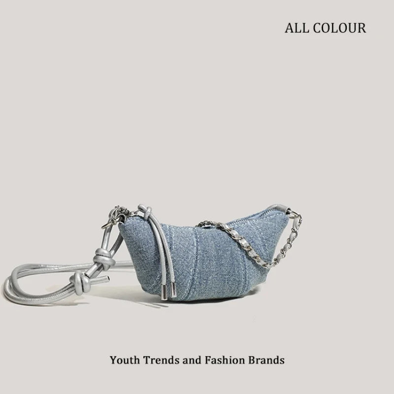 Denim Blue Crossbody Bag For Women With Harajuku Street Flair And Modern High Street Style