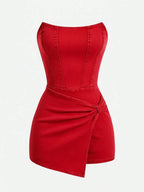 Twisted Front Denim Tube Dress