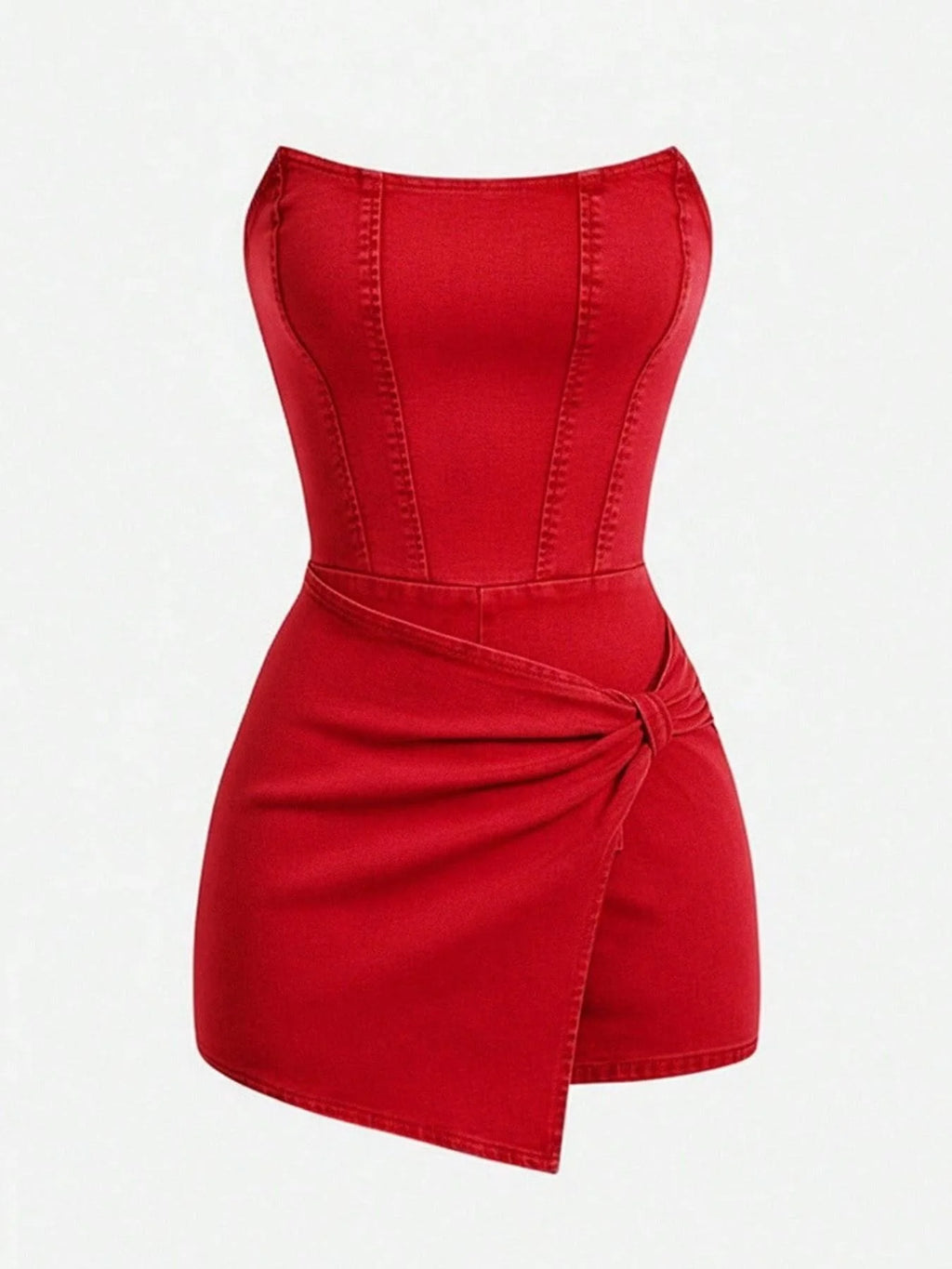 Twisted Front Denim Tube Dress