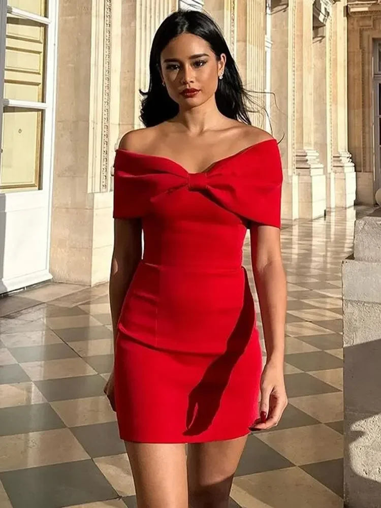 Bow Strapless Mini Backless Bodycon Dress