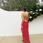 Sultry Lace Up Backless Dress With Ruffles And Irregular Wrap Hem