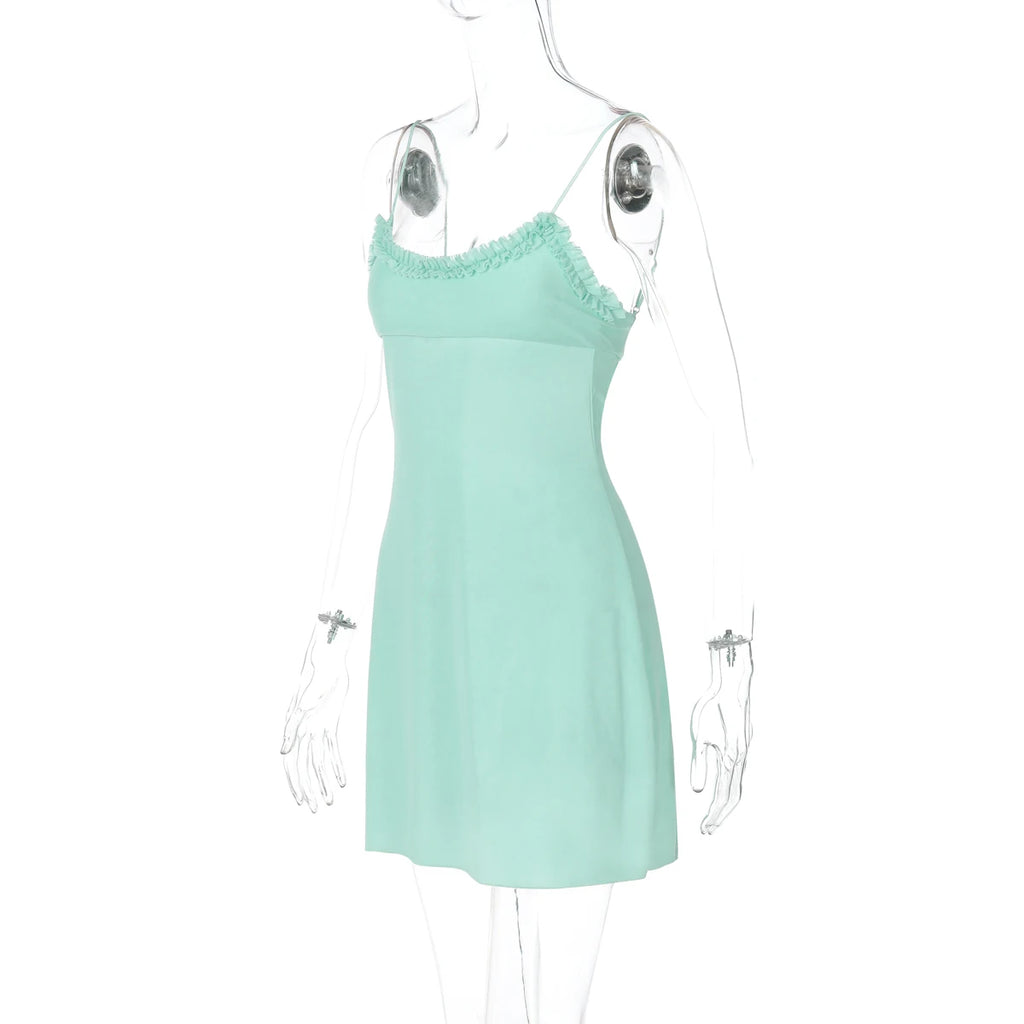 Mesh Ruffle Backless Mini Sundress
