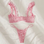 Pink Satin Lace Floral Lingerie Set