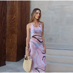Sheer Mesh Body con Maxi Dress With Print