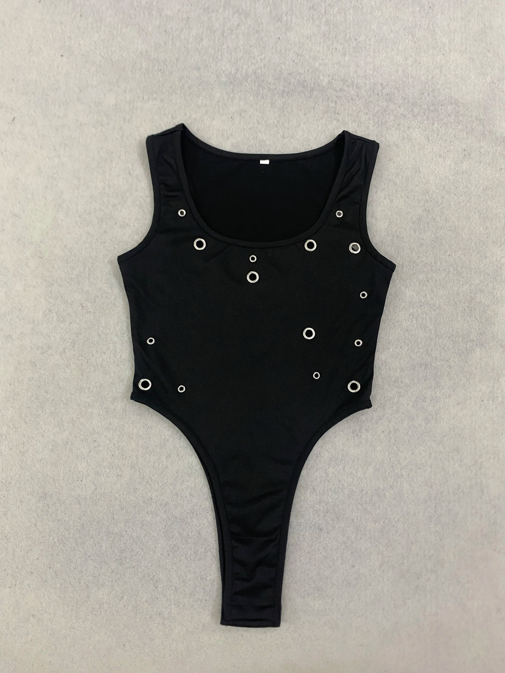 Punk Metal Ring Hollow Out High Leg Leotard Women Stretchy Layering Camisole