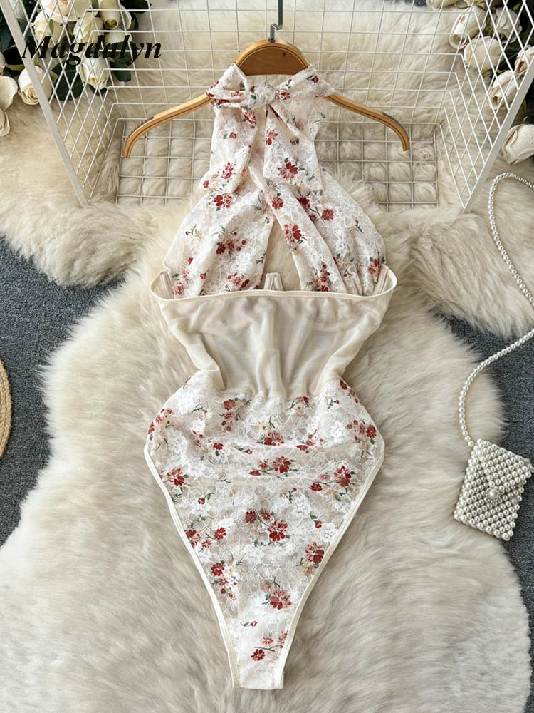 Floral Halter With Mesh Bodysuit