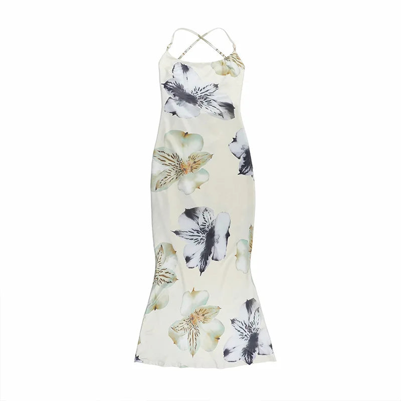 Apricot Backless Bandage Maxi Dress With Spaghetti Straps