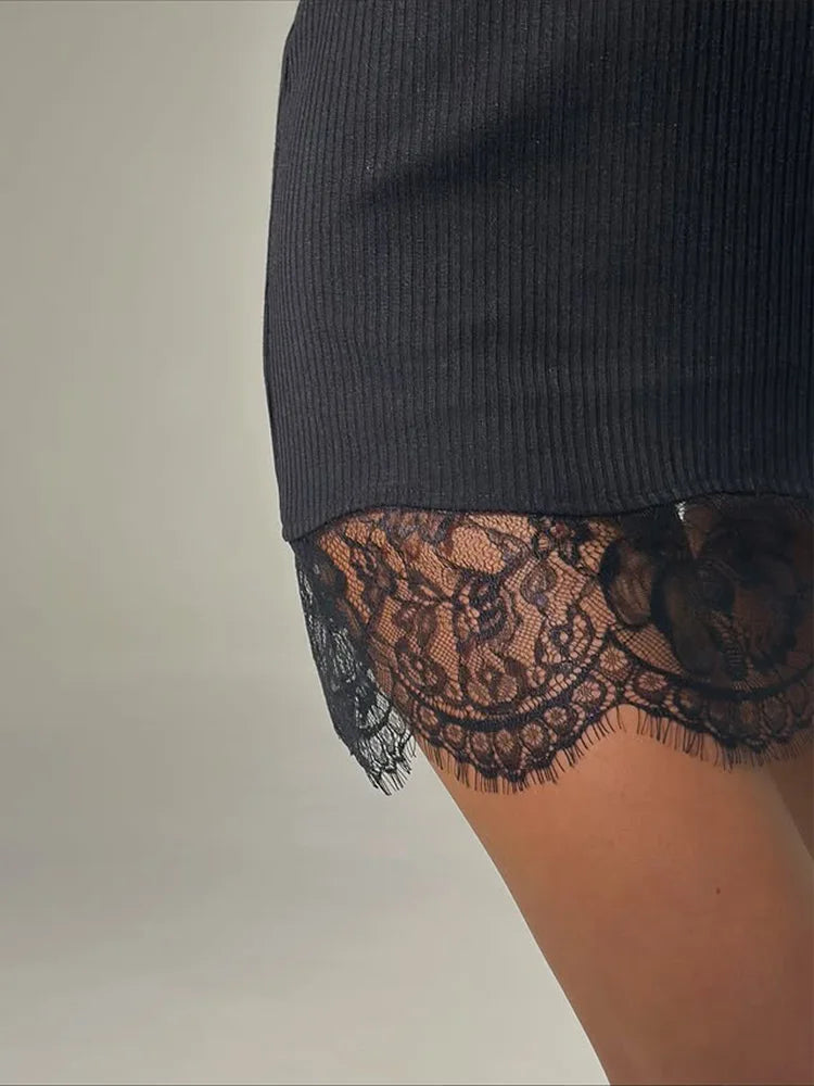 Lace Patchwork Camisole Dress With Sheer Detailing
