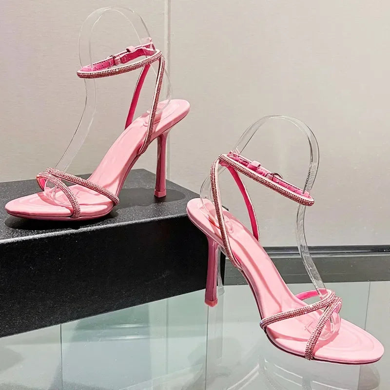 Open Toe Luxury Heels With Buckle Straps