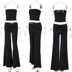 Strapless Crop Top And High Waist Ruched Flare Pants Set