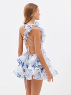 Petal 3D Flower Ruffle Camisole Dress With V Neck Backless Evening Look