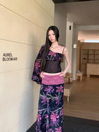 Floral Vintage Velour Off Shoulder Two Piece Set