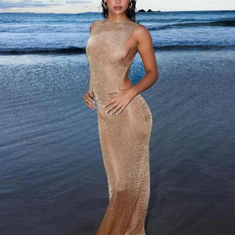 See Through Glitter Backless Dress l