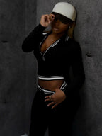 Cozy Two Piece Tracksuit Set With Zip Crop Jacket And Comfortable Sweatpants