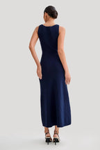 Chic Knit Midi Dress With Button Front And O Neck Silhouette