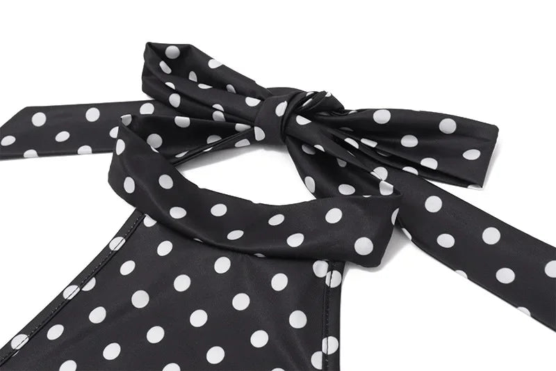 Elegant Off Shoulder Polka Dot Mini Dress Sleeveless Backless High Waist