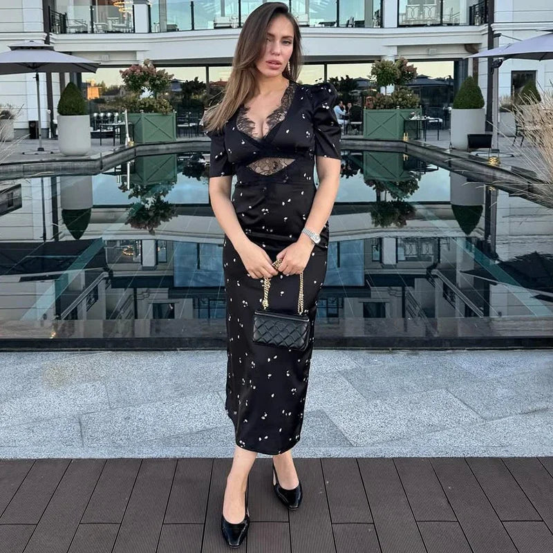Sexy Hollow Lace High Waist Dress