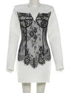 Lace Patchwork Mini Dress With Contrast Details
