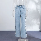 Side Hollow Out High Waist Jeans With Straight Leg Denim
