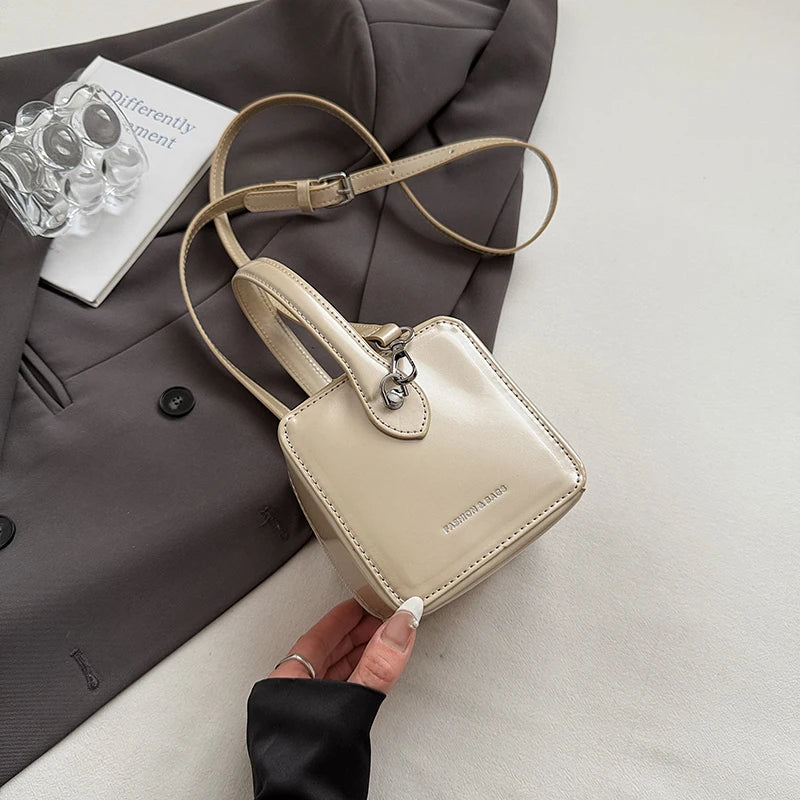 Mini Box PU Leather Crossbody Bag With Short Handle Phone Friendly Compact