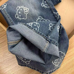 Kawaii Cartoon Print High Waist Wide Leg Jeans