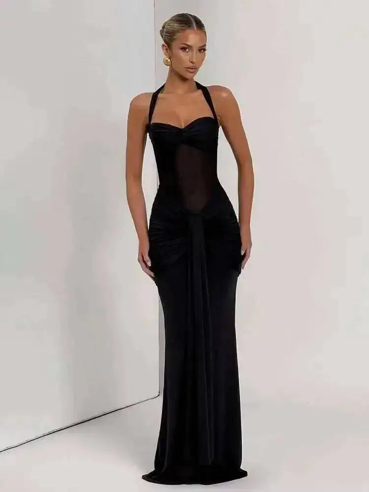 Off Shoulder Pleated Maxi Dress With Lace Patchwork