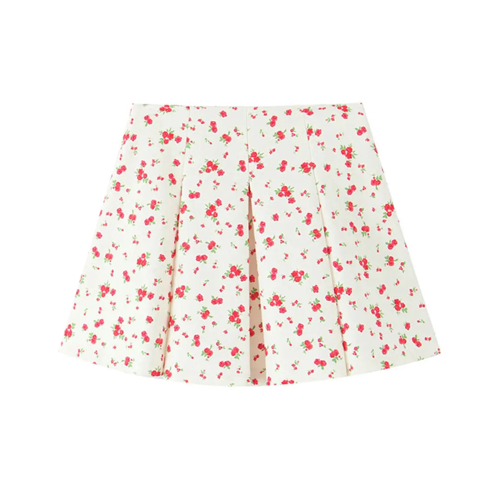 Floral Print Tank Top And Mid Waist Pleated Mini Skirt Two-piece Set
