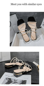 Crystal Rhinestone Clear Strap Sandals With Low Heel