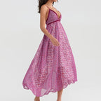 Women's Boho Chiffon Floral Print Long Strap Backless Maxi Dress