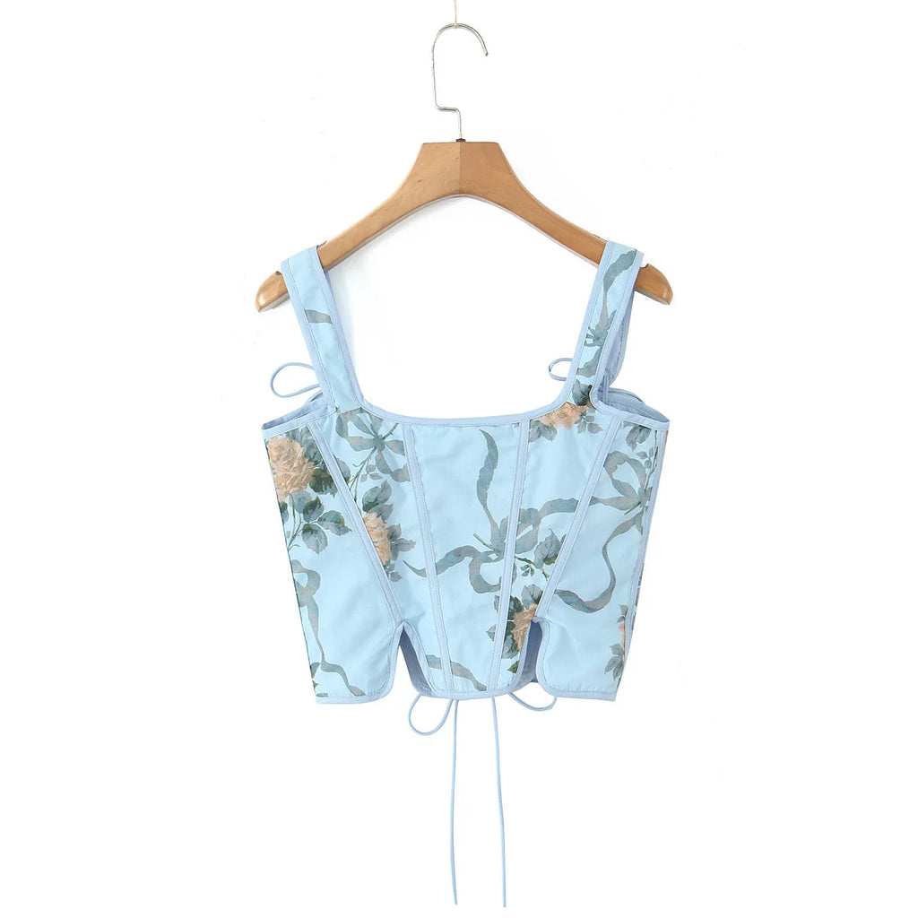 Blue Lace Up Bandage Tank Top Crop