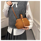 Luxe Faux Suede Frame Shoulder Bag With PU Accent Elegant Crossbody
