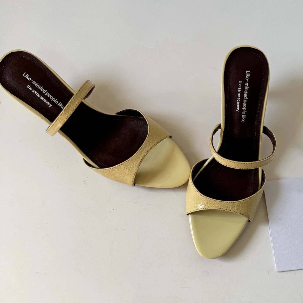 Genuine Leather Slip On Peep Toe Mules