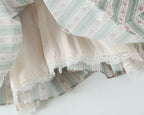 Green French Style Floral Sexy Mini Bohemian Women V-neck Striped Ruffles Dress