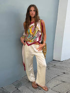 Boho Floral One Shoulder Camisole Tank Top With Asymmetrical Hem