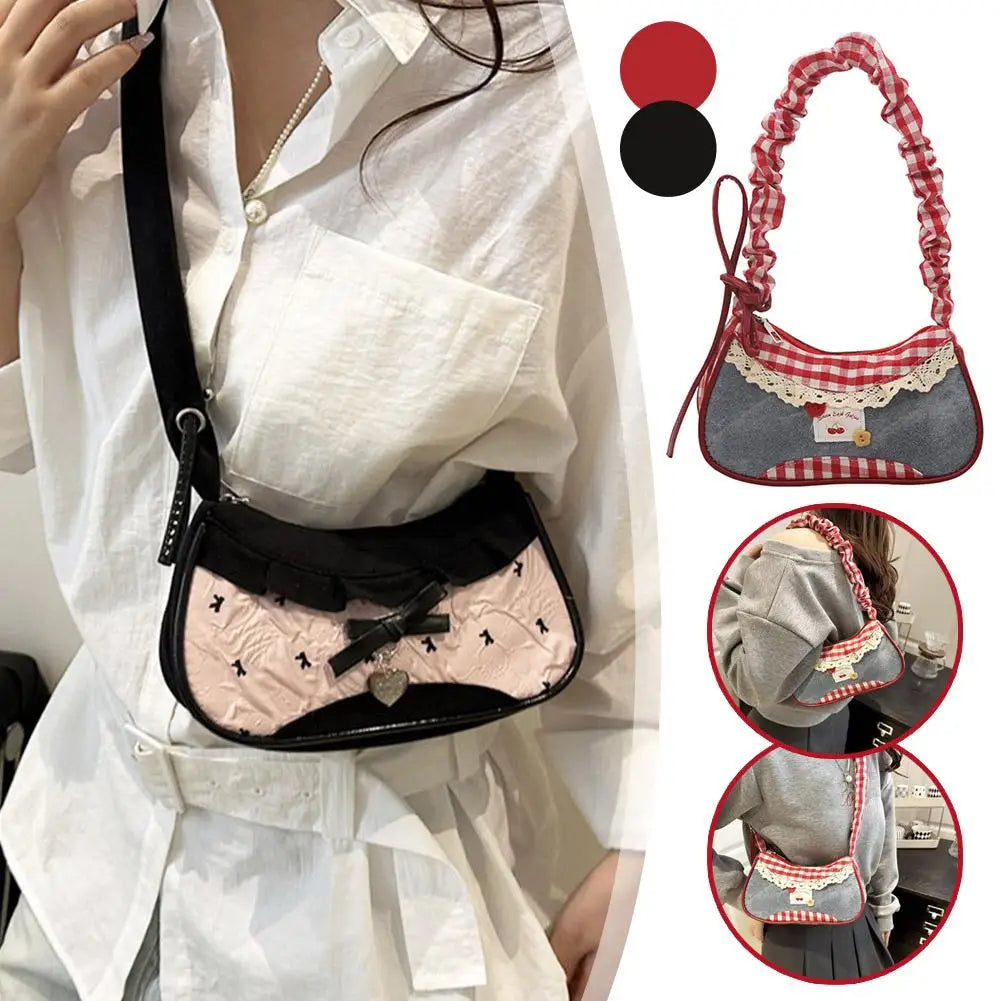 Lace Ribbon Tote With Stretchable Shoulder Strap Handbag