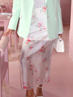 Airy Mesh Print Maxi Skirt With High Waist See Through Slit