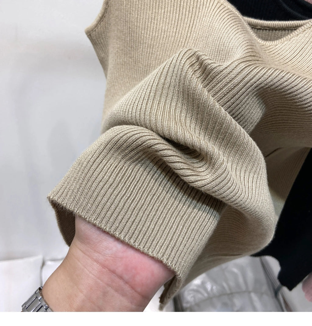 Knitted Strap Top With Clavicle Square Collar