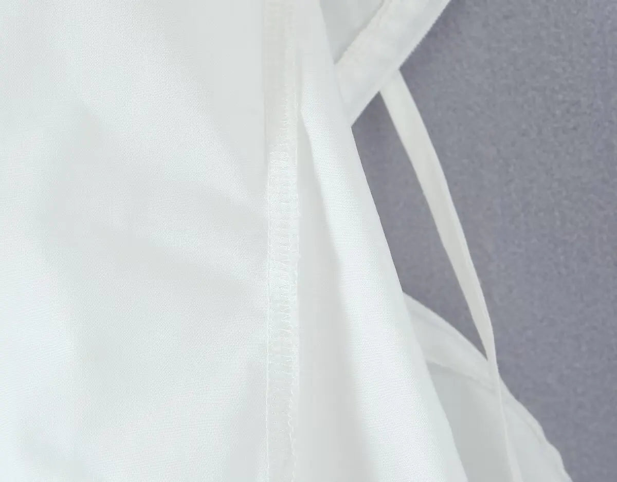 Wave Edged White Camis Sexy Bow V Neck Cotton Slim Crop Top