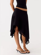 Soft Ruffle High Waist Midi Skirt With Asymmetrical Hem