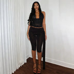 Halter Crop Top two piece Set With Patchwork Pants