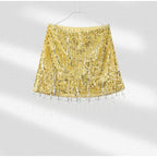 Beaded Sequin Two Piece Set Sleeveless Backless Crop Top And Mini Skirt Glam Outfit
